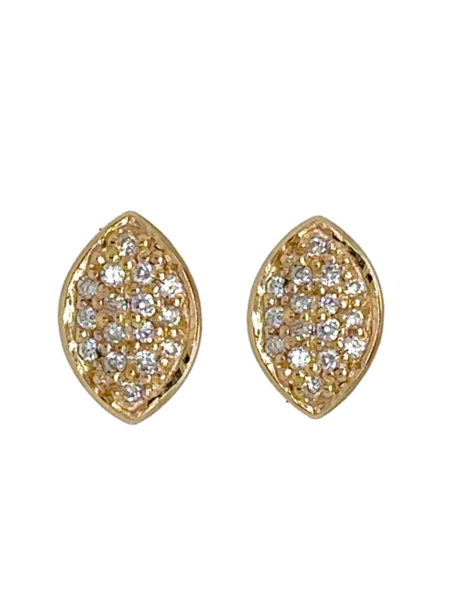 Broqueles ovalados IDC de oro amarillo 14 K con acabado brillante diamante
